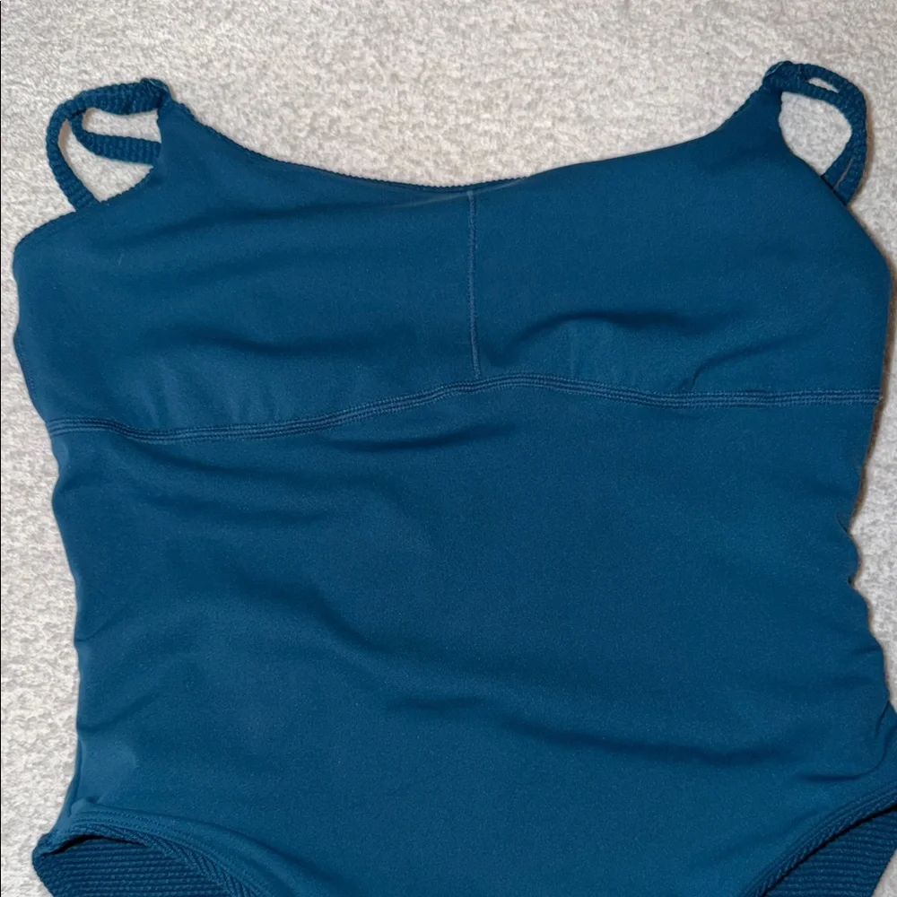 Athleta Scoop Pique Swim Full Lined High Cut Cheeky Soft Cup Bra Coastal Teal